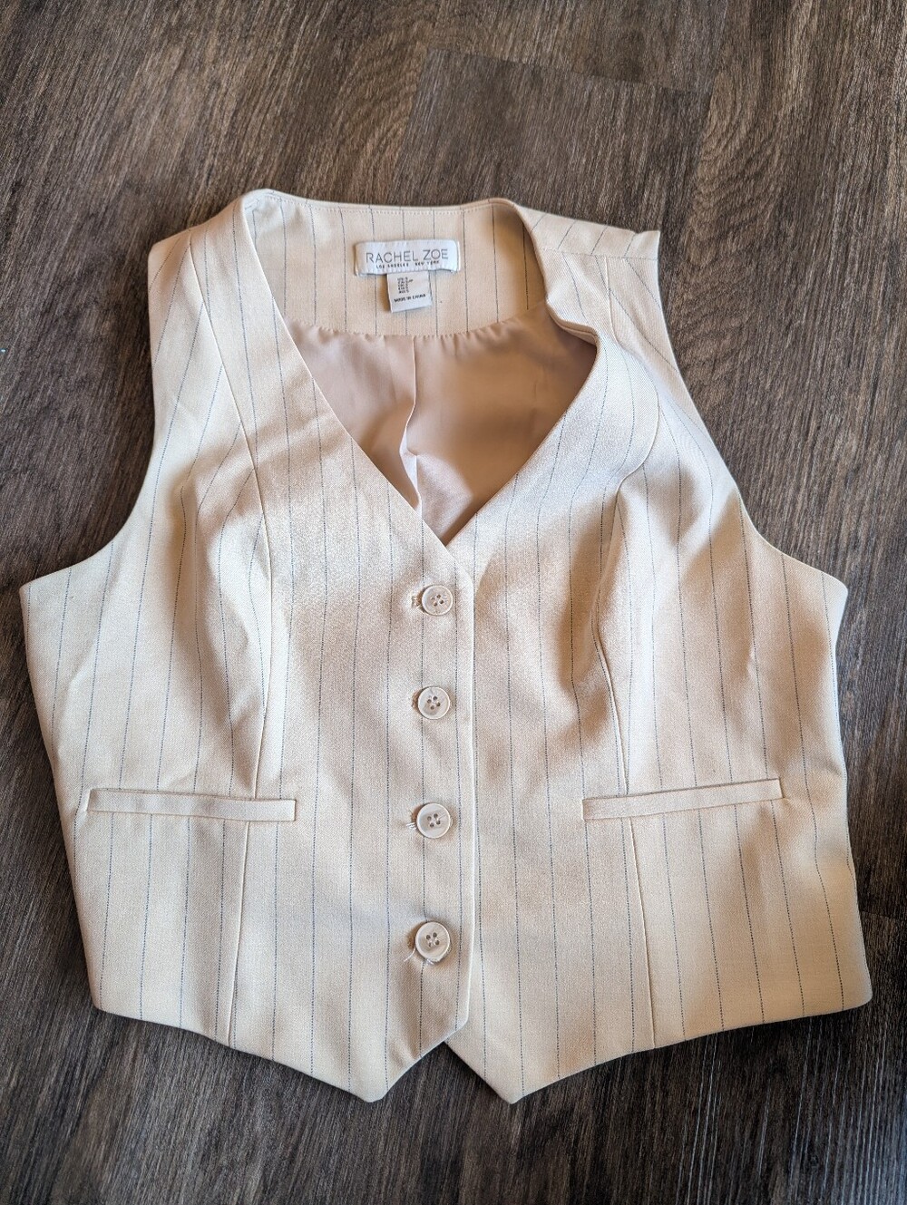 Rachel Zoe Women's Cream Pinstripe Button Vest Size Small